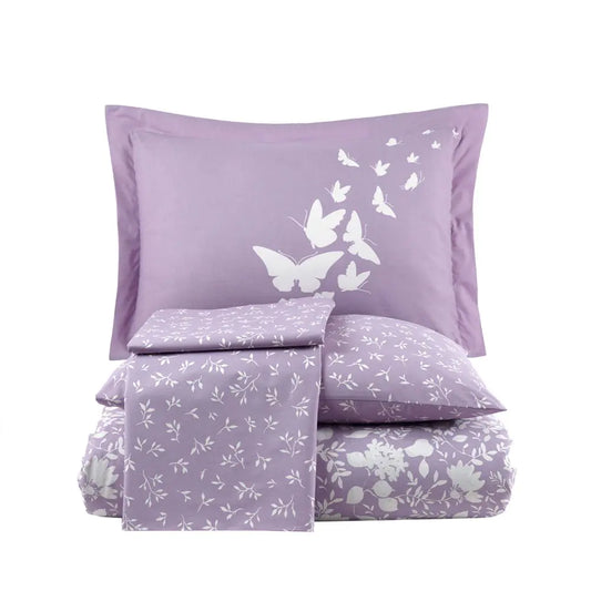 Lilac Poplin Double Duvet Cover Set with Pillowcases