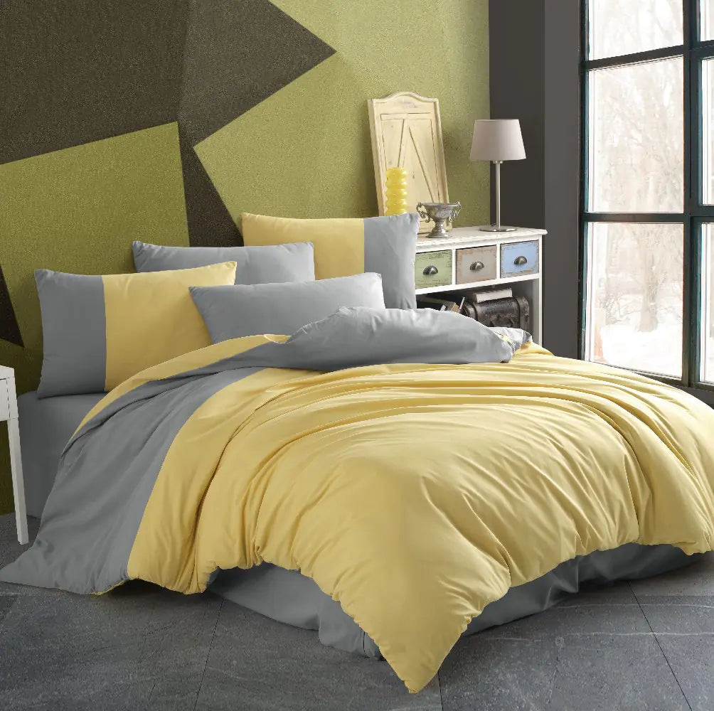 Poplin Double Duvet Cover Set with Diamond Pattern - Yellow