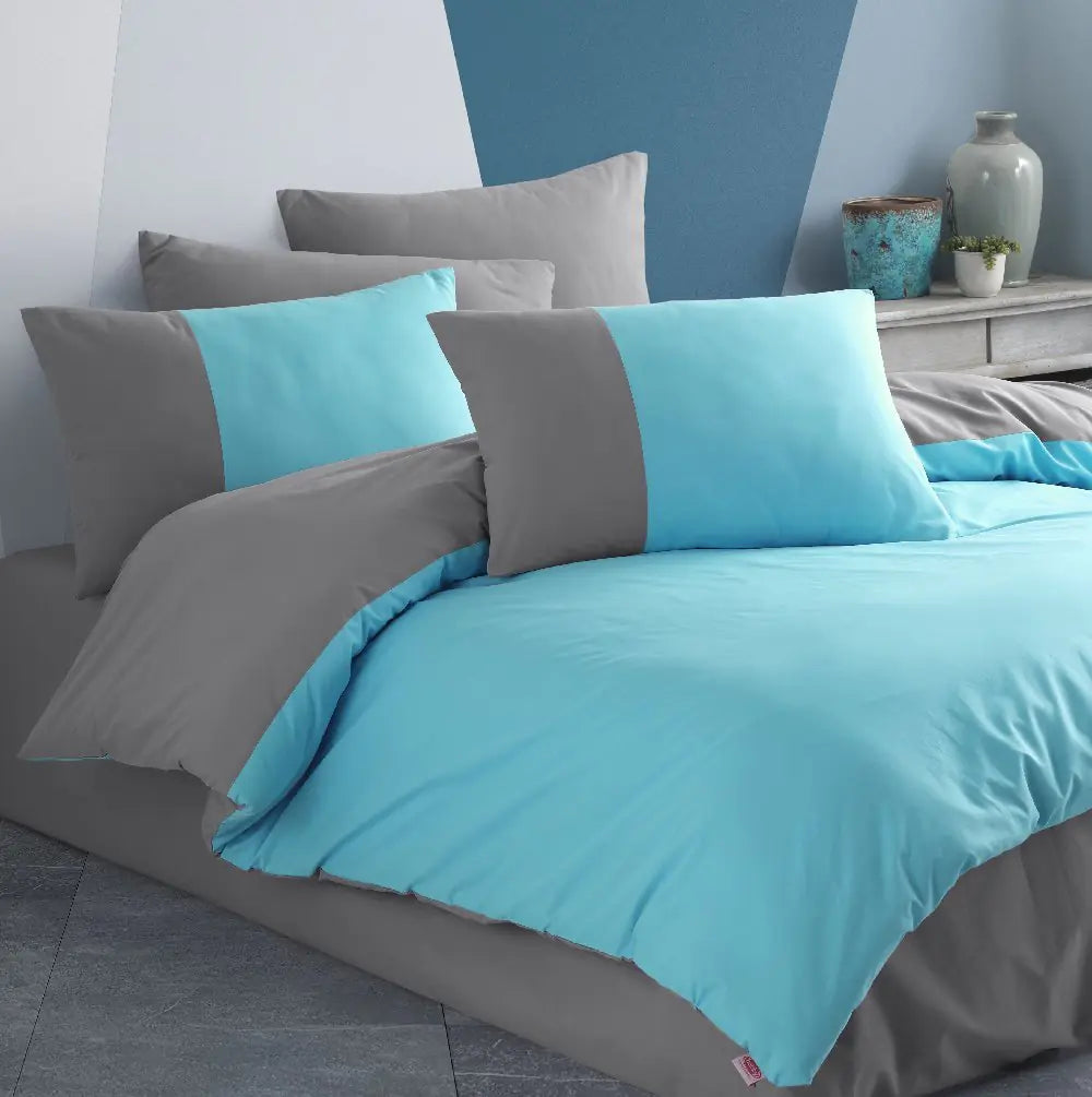 Diamond Turquoise 100% Cotton Poplin Double Bed Duvet Cover Set with Pillowcases