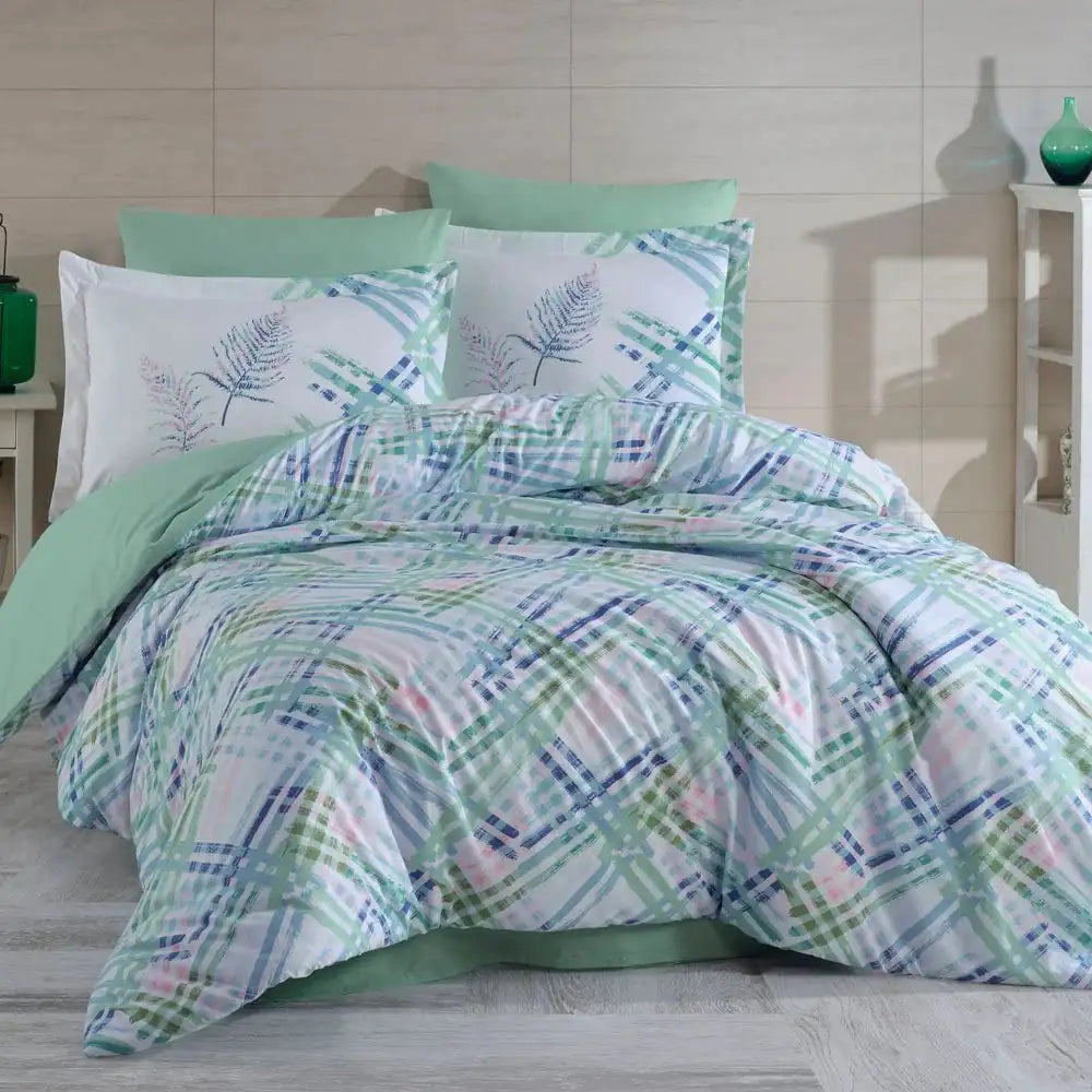 Aqua 100% Cotton Double Duvet Cover Set with Pillowcases & Sheet