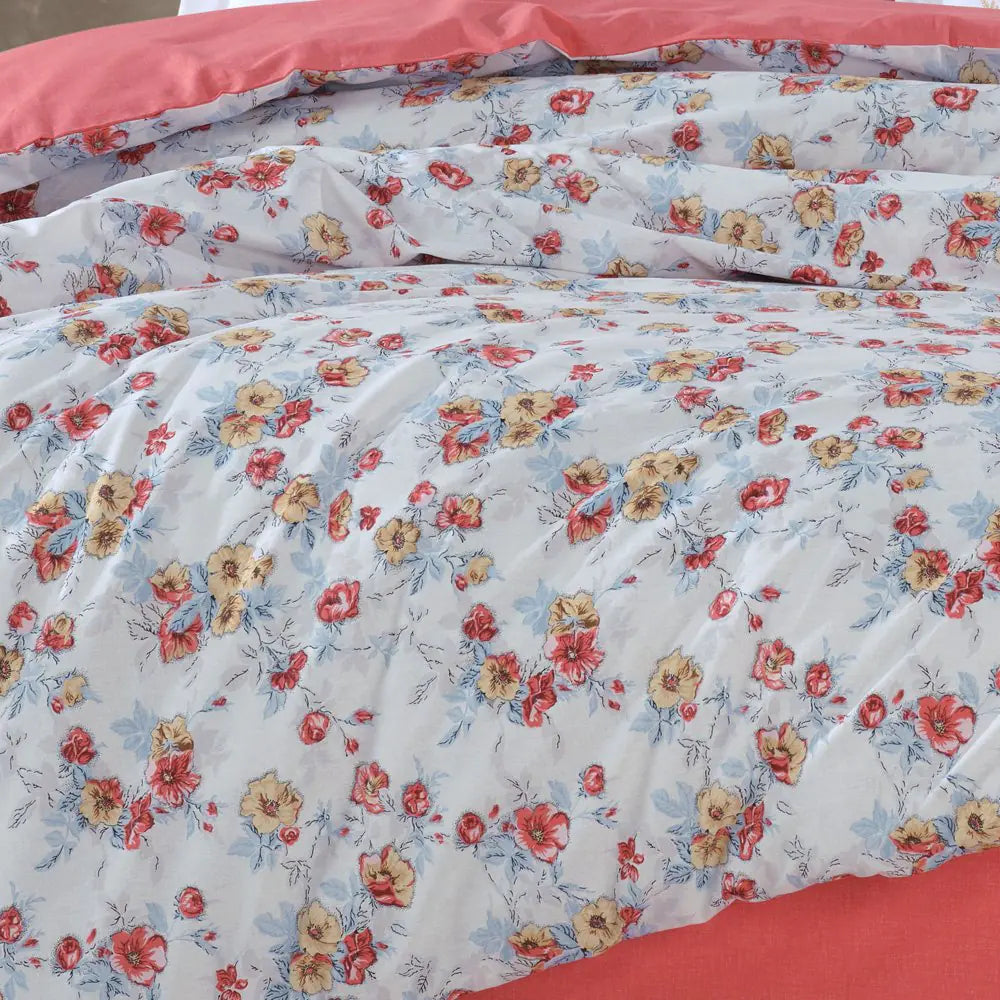 Double Red Cotton Duvet Cover Set with Pillowcases