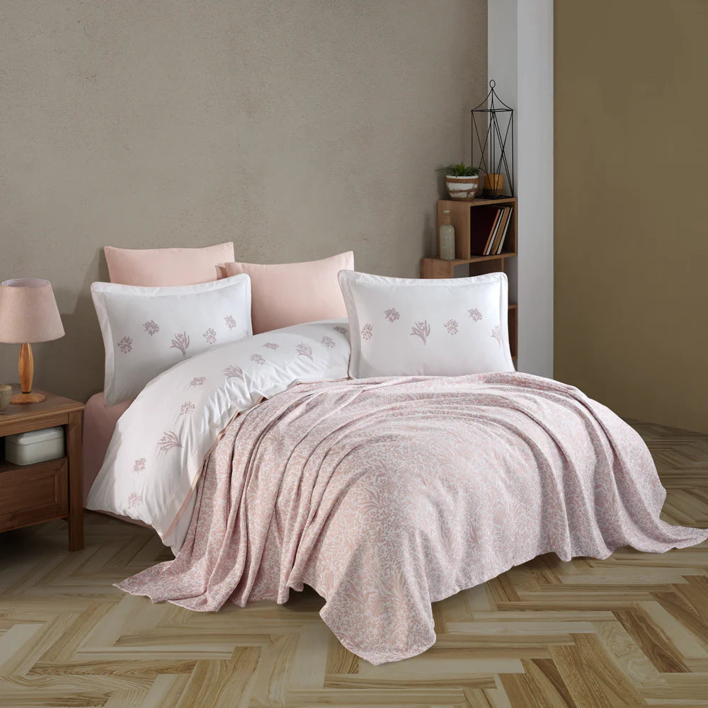 Double Pique Bedding Set - 100% Turkish Cotton, Spring Powder Color