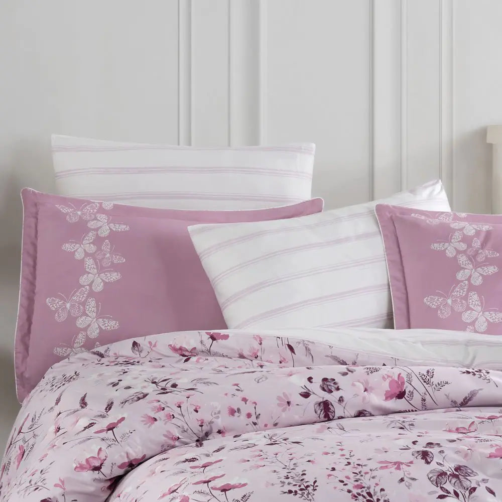 Lilac Satin Duvet Cover Set with Pillowcases - 100% Cotton Double Bedding