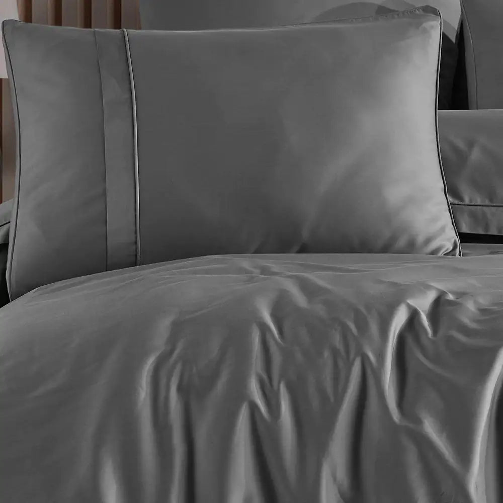 Luxury 300TC Satin Cotton Double Duvet Cover Set - Plain Gray