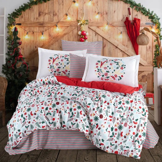 Christmas Poplin Cotton Bedding Set - Double Size Festive Viola Design