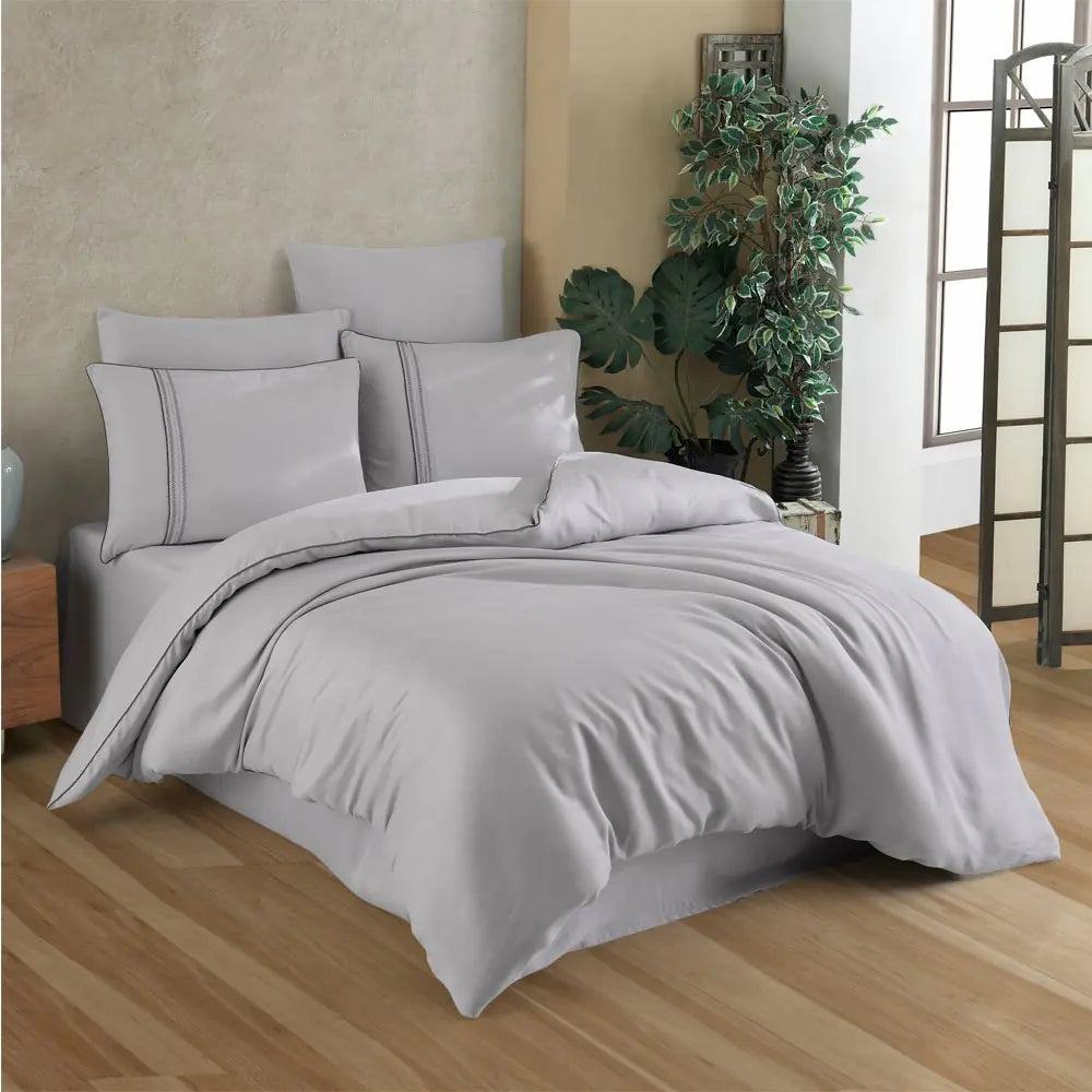 Luxury Modal Silk Bedding Set - Light Gray Double Size