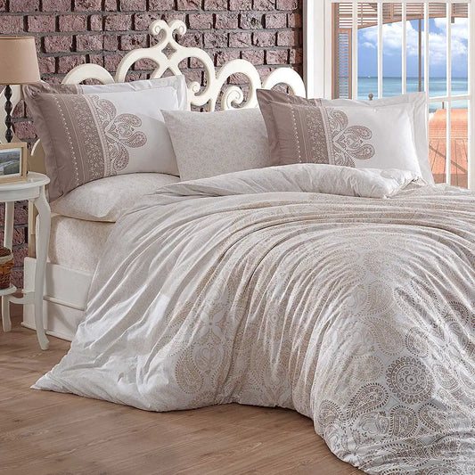 Beige Poplin Double Duvet Cover Set - 100% Cotton Bedding