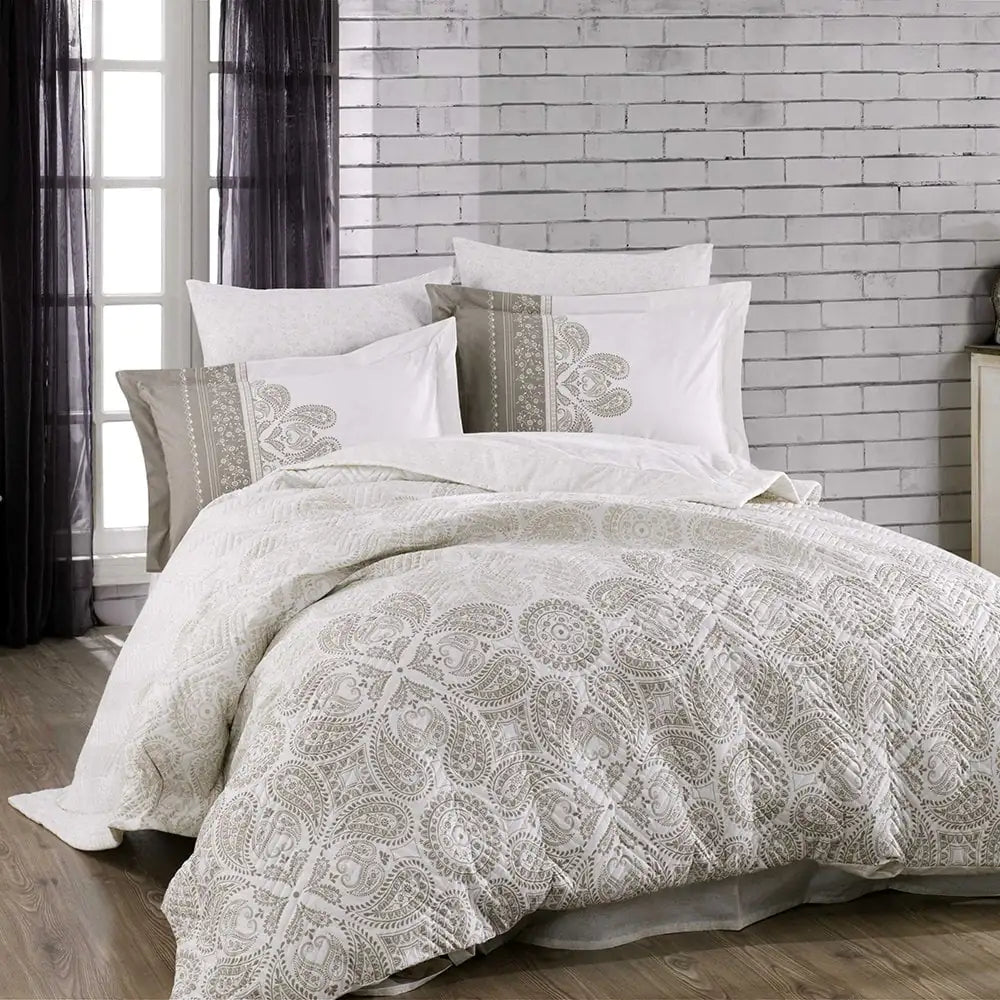 Double Poplin Quilted Duvet Cover Set - 100% Cotton Bedding