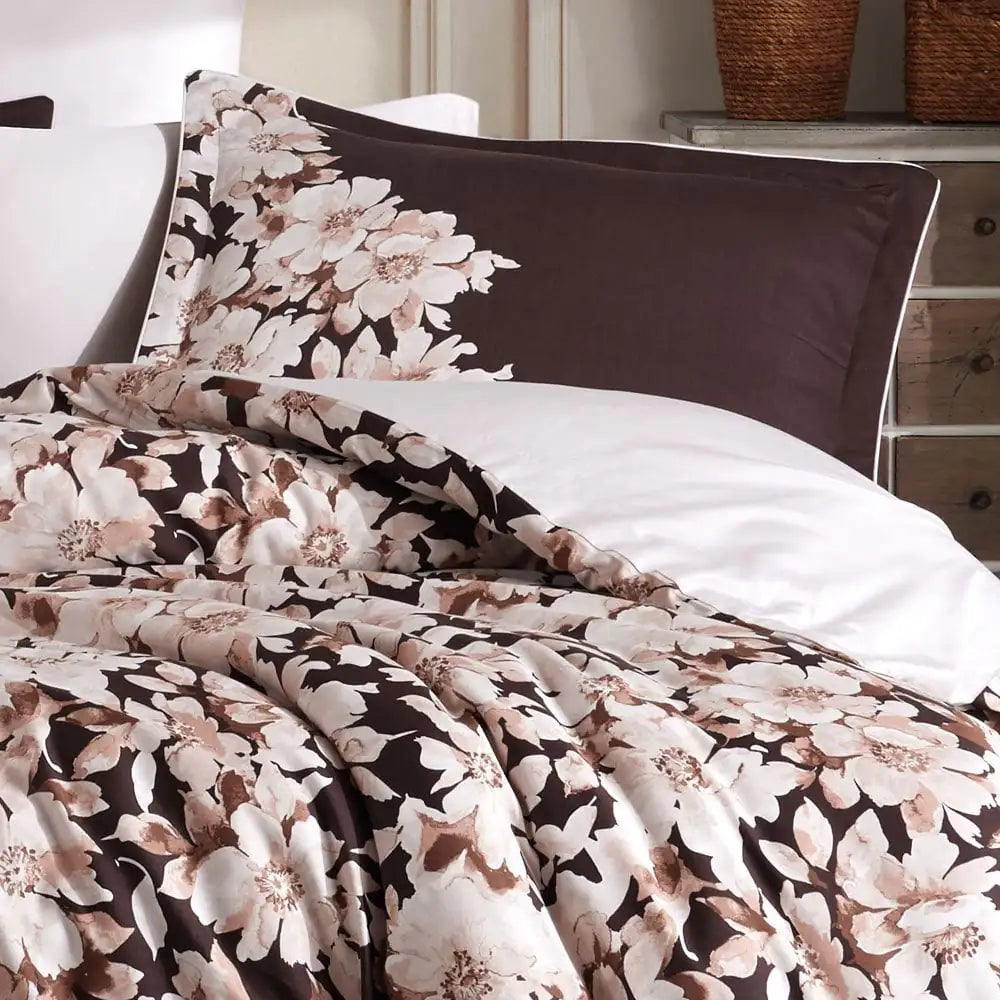 Fiona Brown Double Satin Duvet Cover Set - 100% Cotton, Ultra-Soft Bedding