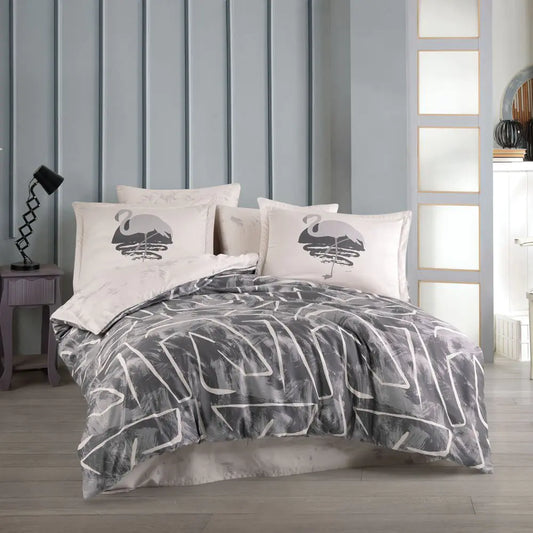 Double Satin Duvet Cover Set - 100% Cotton, 4-Piece Gray Bedding Collection