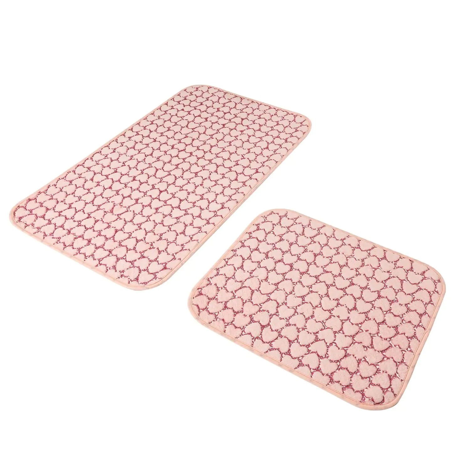 Heart-Embossed Non-Slip Bath Mat Set (2-Pack, Pink)