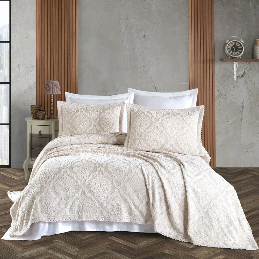 Royal Cream Turkish Cotton Bedding Set with Pillow Shams