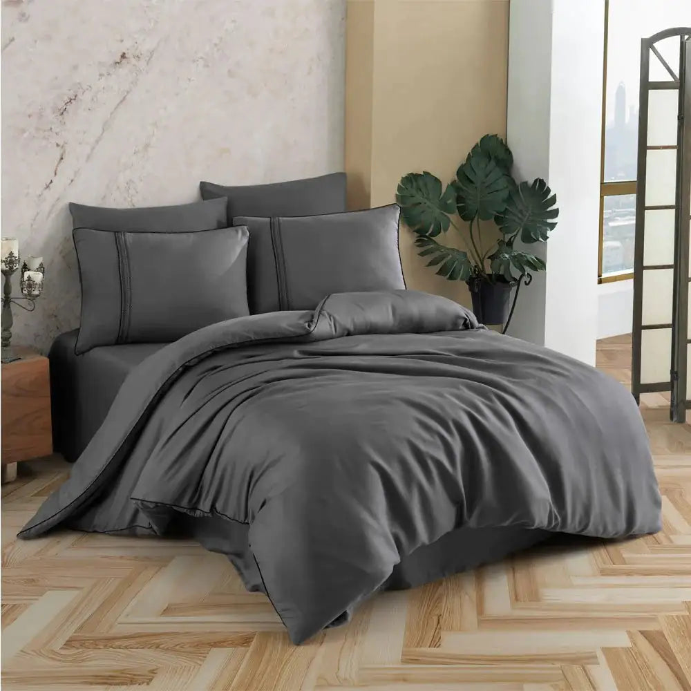 Modal Silk Double Bedding Set - Hard Coal, Dense Weave & Skin-Friendly