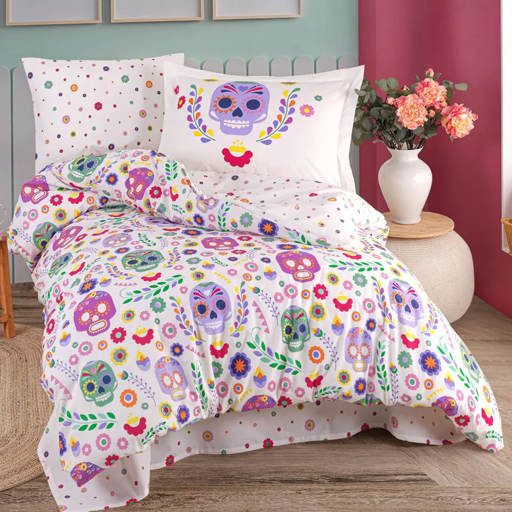 Alice Purple Poplin Single Duvet Cover Set with Soft Cotton Bed Sheet & Pillowcase