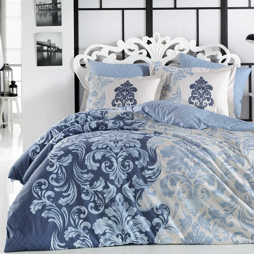 Double Duvet Cover Set - 100% Cotton Poplin with Flat Sheet & Pillowcases