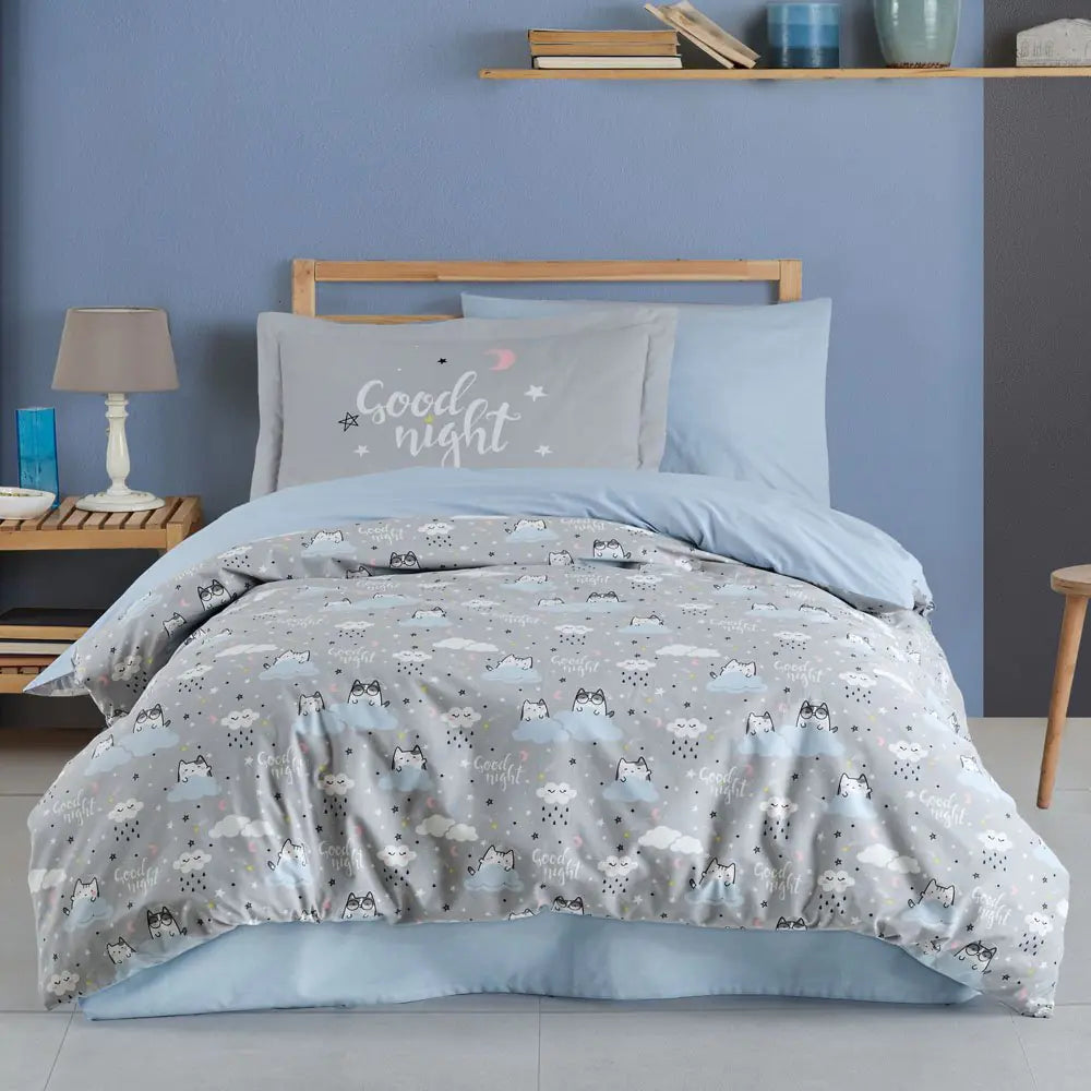 Daisy Gray Cotton Poplin Duvet Cover Set