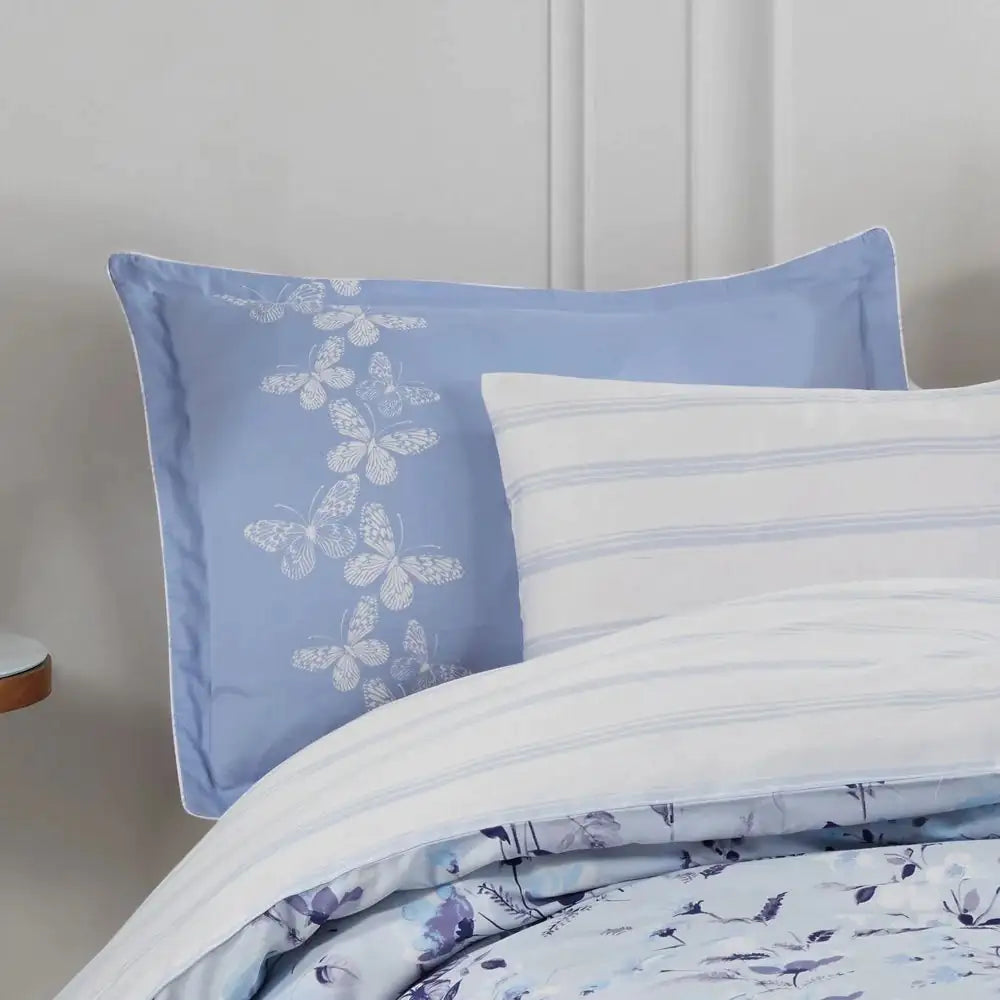 Emily Blue Satin Duvet Cover Set - 4-Piece Double Bedding