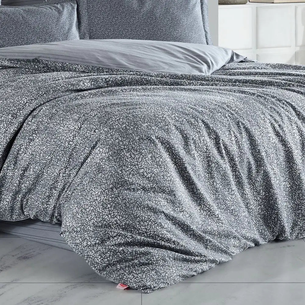 Silvana Gray Poplin Double Duvet Cover Set - 100% Turkish Cotton Bedding