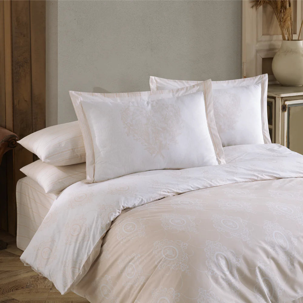 Beige Poplin Double Duvet Cover Set - 100% Cotton Bedding