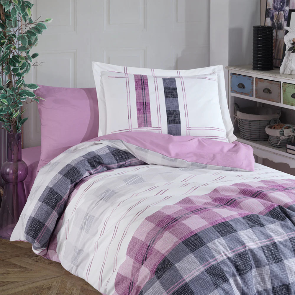 Soft Pink 100% Cotton Poplin Duvet Cover Set with Sheet & Pillowcase