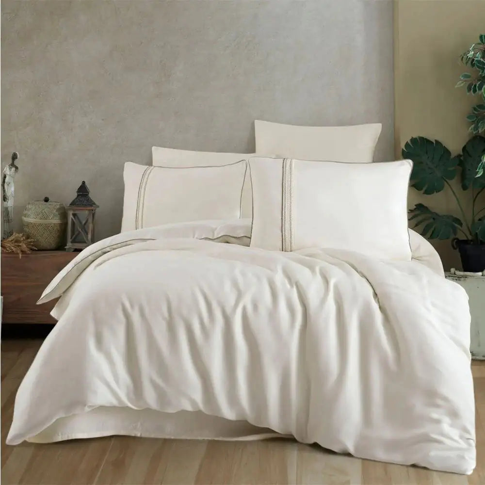 Modal Silk Cream Double Bedding Set - Breathable & Durable