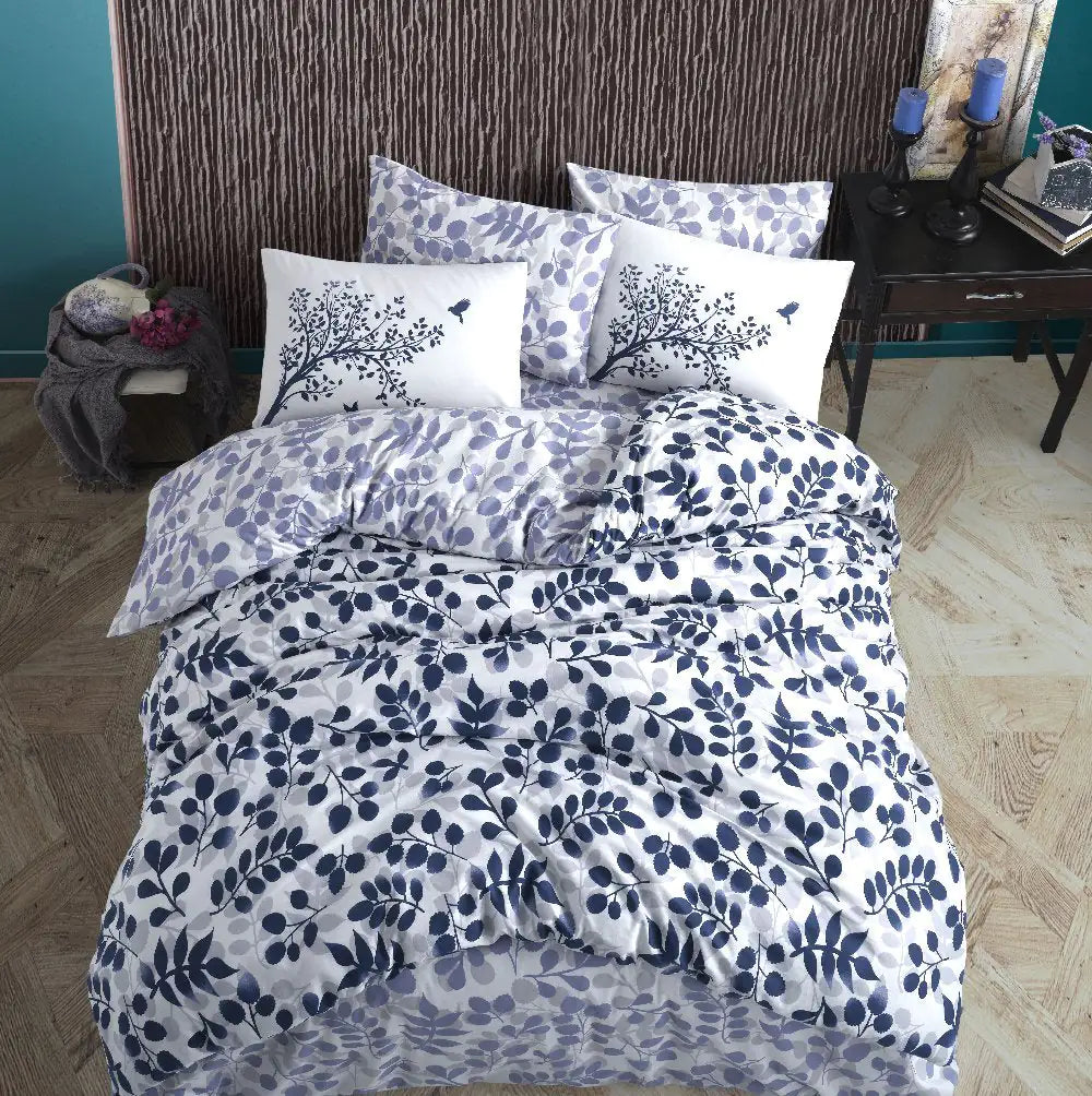 Navy Blue 100% Cotton Double Duvet Cover Set with Pillowcases