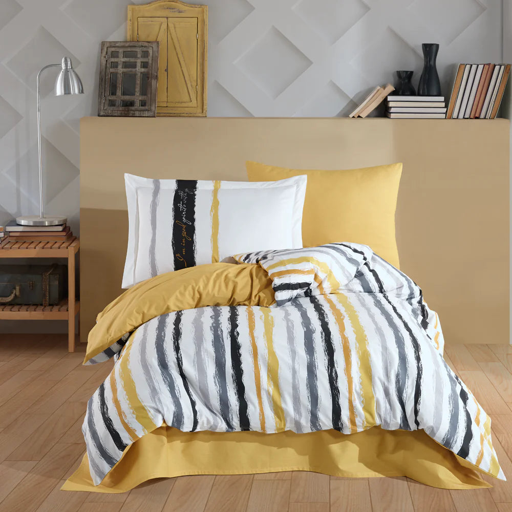 100% Cotton Poplin Duvet Cover Set with Flat Sheet & Pillowcase - Oranj