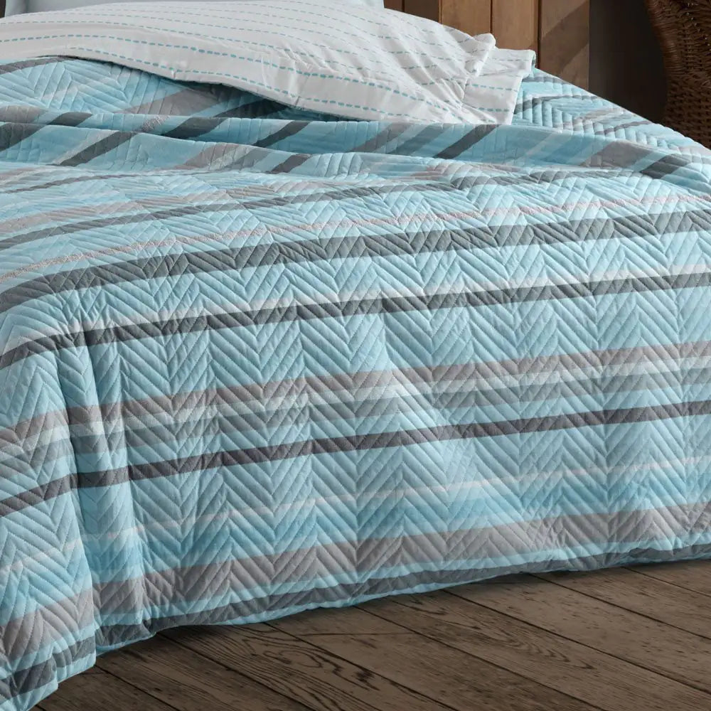 Double Quilted Poplin Duvet Cover Set - Aqua Blue