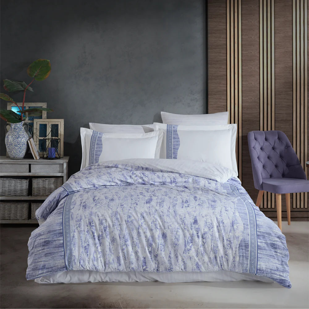 Blue Poplin Single Duvet Cover Set - 100% Cotton Bedding