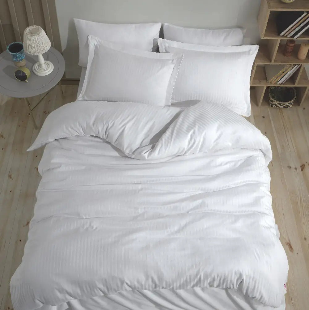 Double Jacquard Satin Duvet Cover Set - Striped White Design