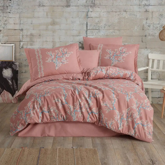 Double Ranforce Duvet Cover Set in Salmon