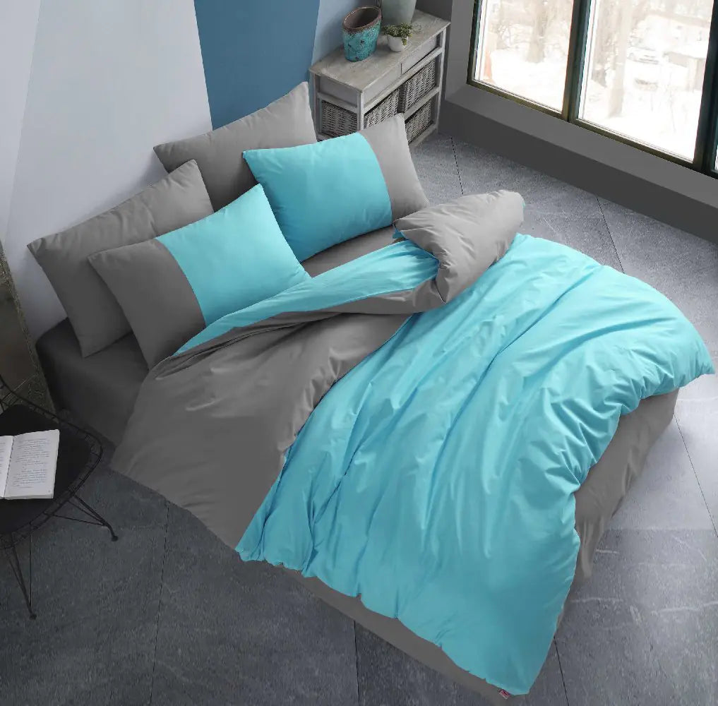 Diamond Turquoise 100% Cotton Poplin Double Bed Duvet Cover Set with Pillowcases