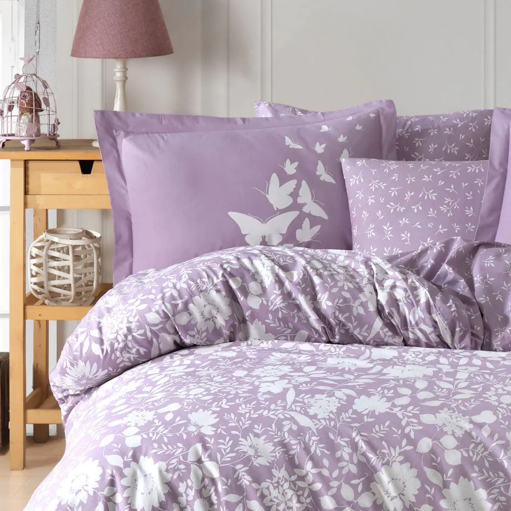 Lilac Poplin Double Duvet Cover Set with Pillowcases