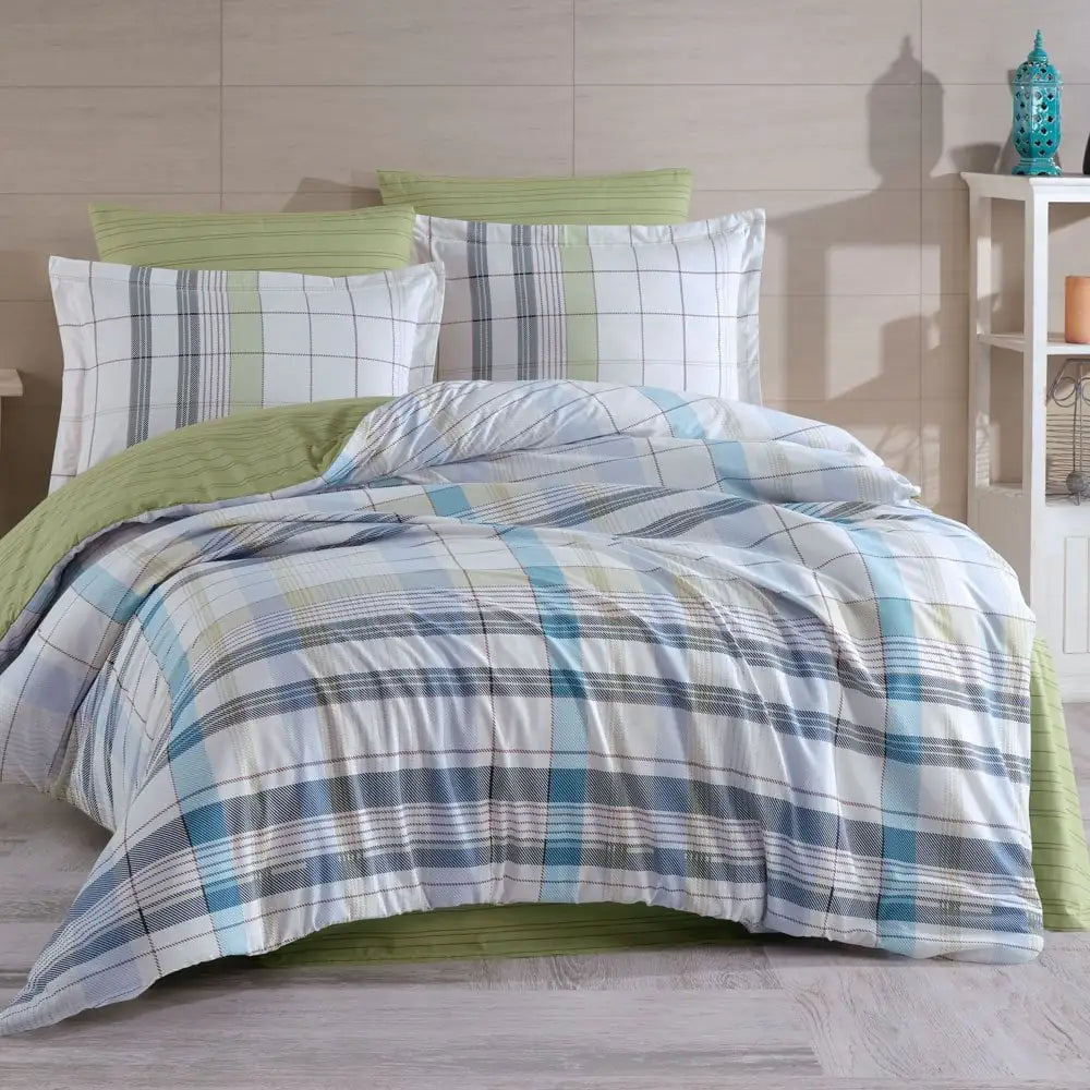 Turquoise Double Duvet Cover Set - 100% Cotton Bedding with Pillowcases & Sheet