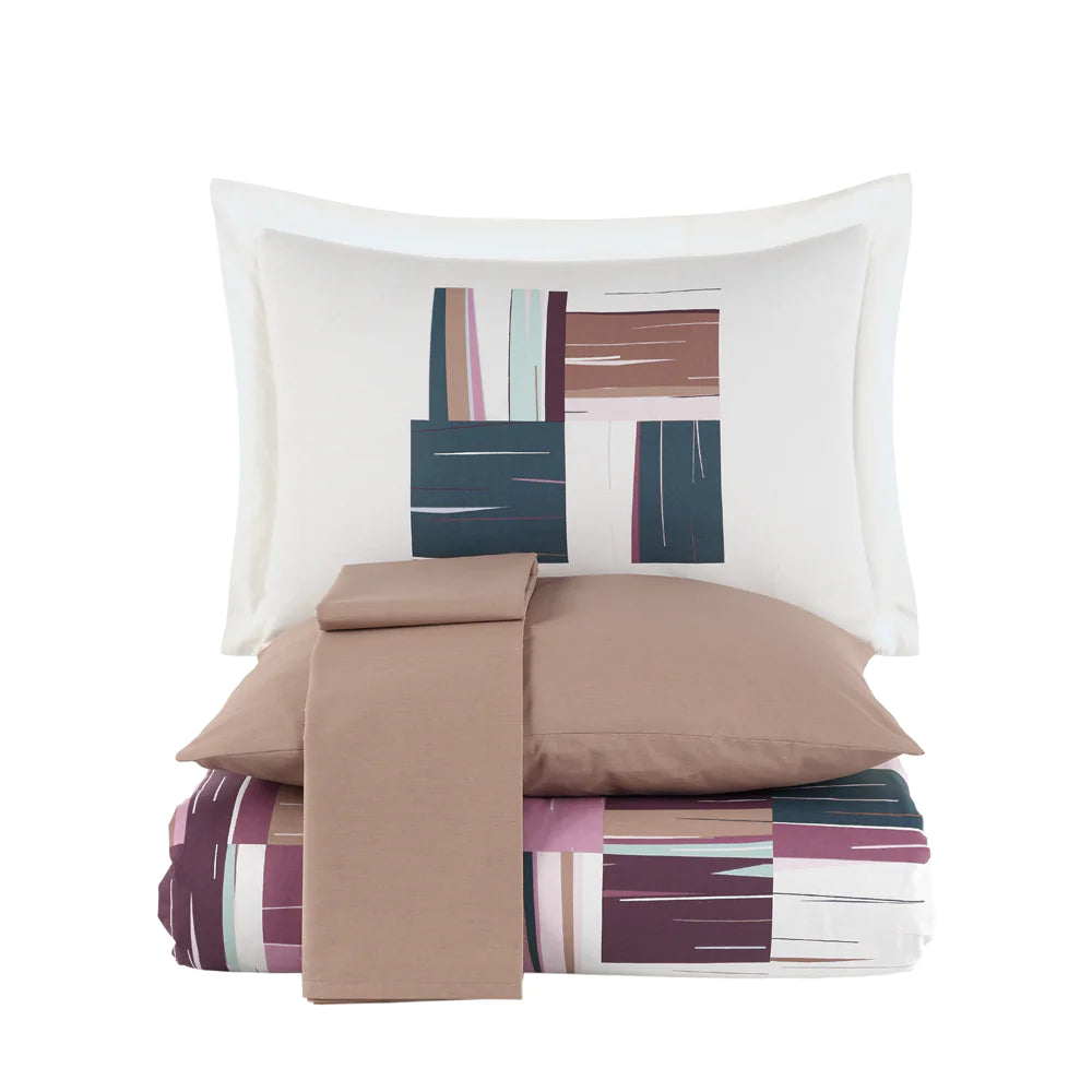 Bordeaux Cotton Poplin Duvet Cover Set with Sheet & Pillowcase