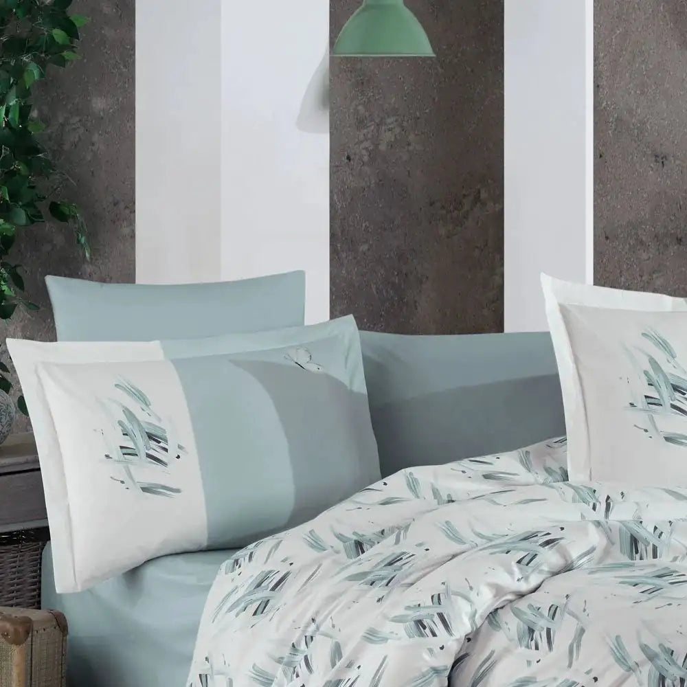 Ice Blue Poplin Cotton Double Duvet Cover Set with Pillowcases