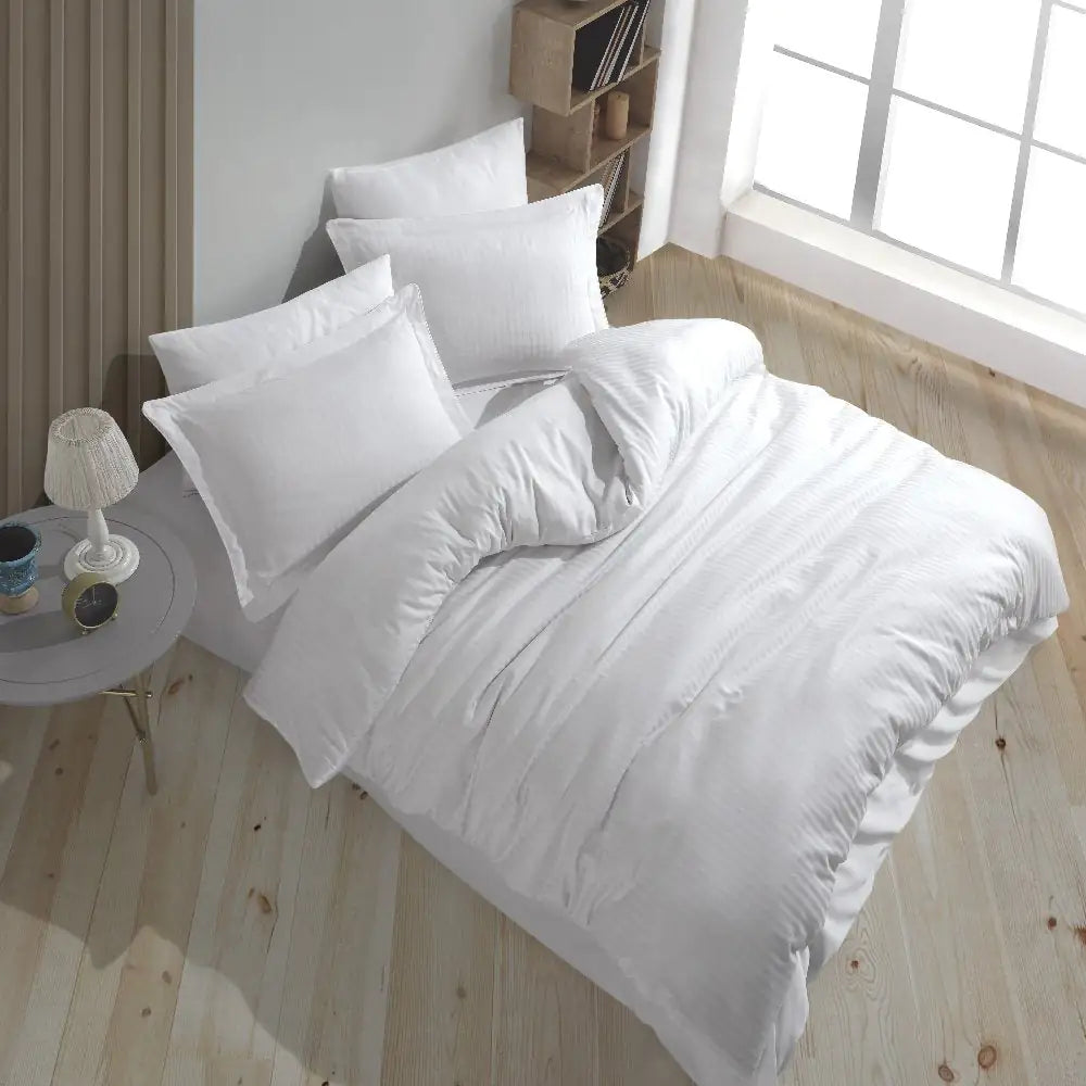 Double Jacquard Satin Duvet Cover Set - Striped White Design