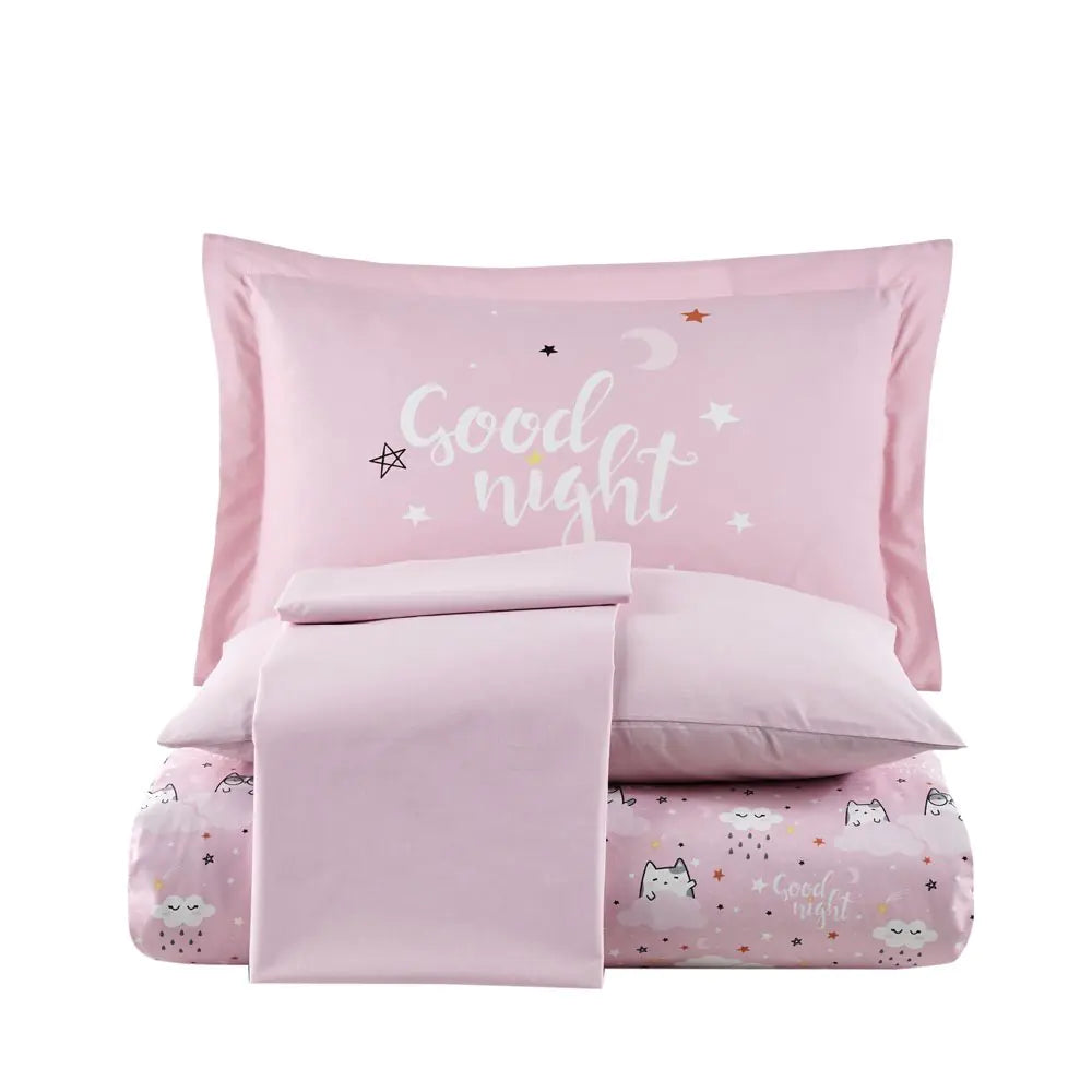 Hobby Daisy Pink Luxury 100% Cotton Poplin Duvet Cover Set with Pillowcase & Flat Sheet - 3-Piece Bedding Ensemble