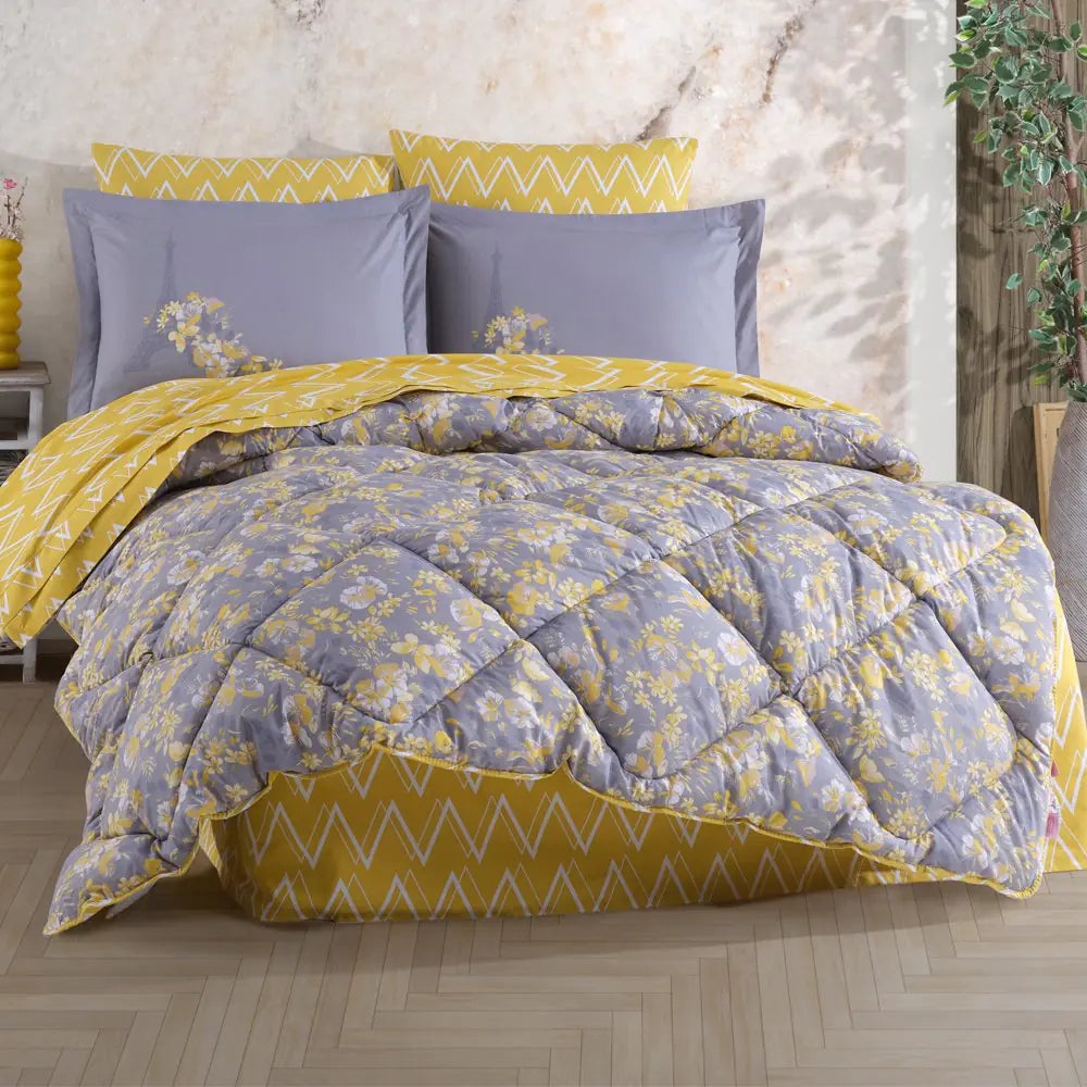 Turkish 100% Cotton Double Sleep Set - Soft Poplin Bedding, Yellow Luxury Design