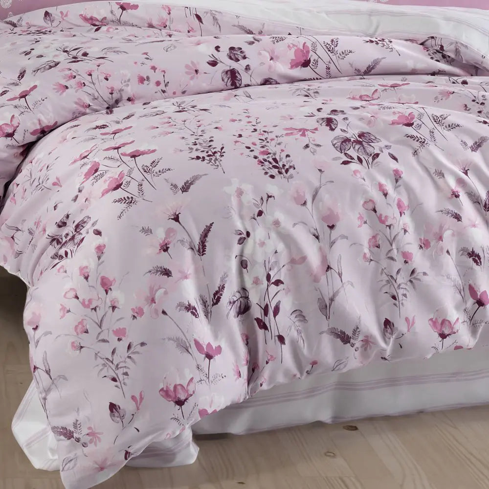 Lilac Satin Duvet Cover Set with Pillowcases - 100% Cotton Double Bedding