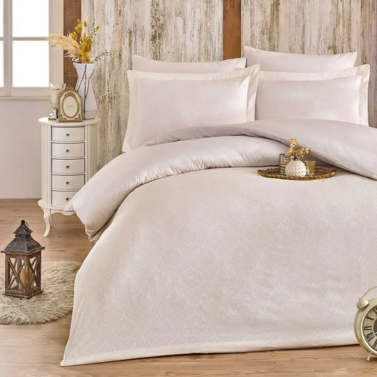 Damask Cream Jacquard Satin Duvet Cover Set