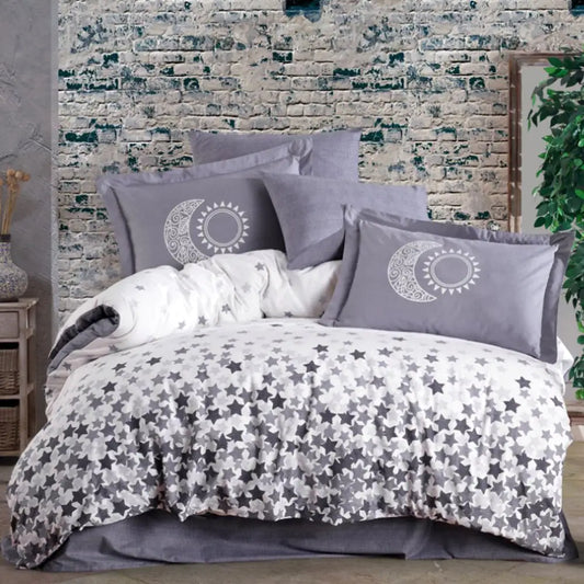 Gray Poplin Double Duvet Cover Set with Pillowcases