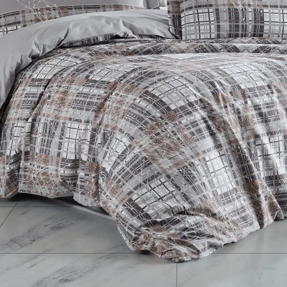 Gray Poplin Cotton Double Duvet Cover Set