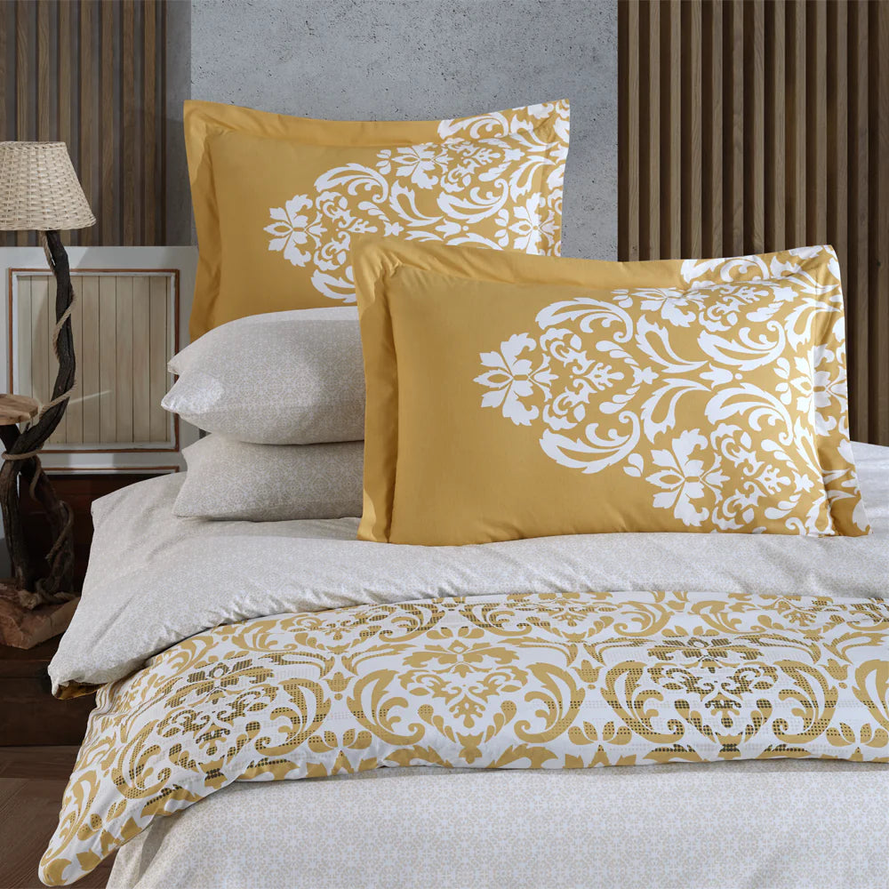 Gold Poplin Double Duvet Cover Set - 100% Cotton Bedding