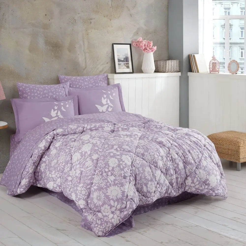 Lilac Poplin Double Bedding Set - 100% Cotton Duvet Cover & Sheet Set