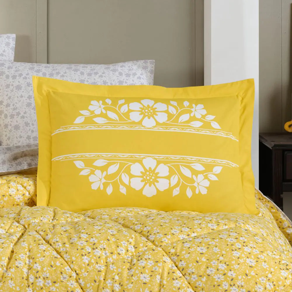 Yellow Poplin Double Bedding Set - 8-Piece Cotton Sleep Collection