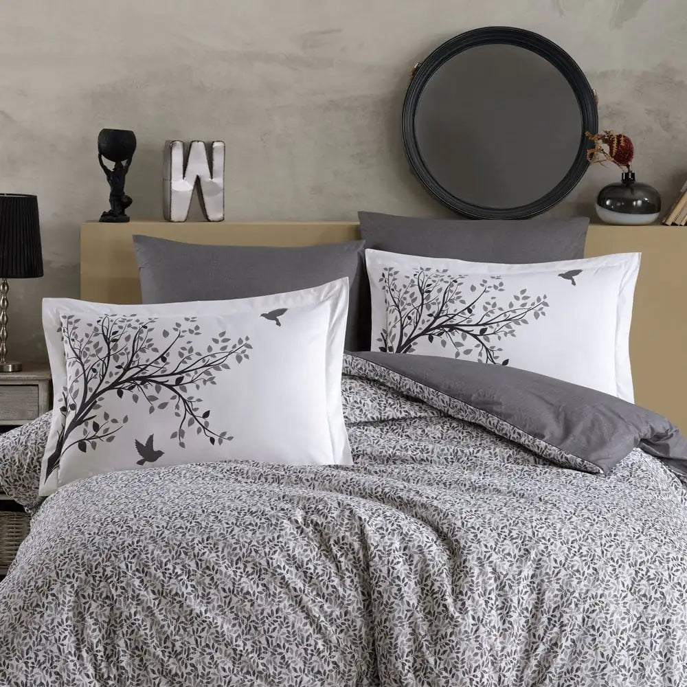 Gray Poplin Double Duvet Cover Set - Soft, Durable, Breathable