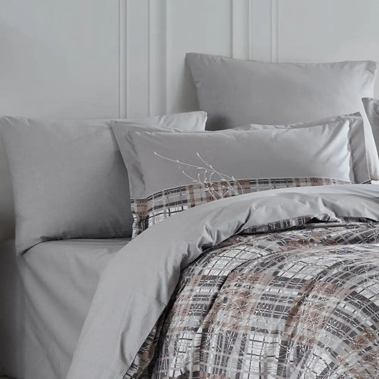 Gray Poplin Cotton Double Duvet Cover Set