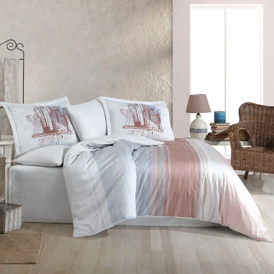 Aden Pink Satin Duvet Cover Set - Queen/Double Bedding with 4-Piece Luxury Cotton Set