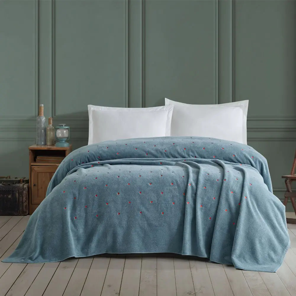 Embroidered Bedspread - Single Size, Green Almond